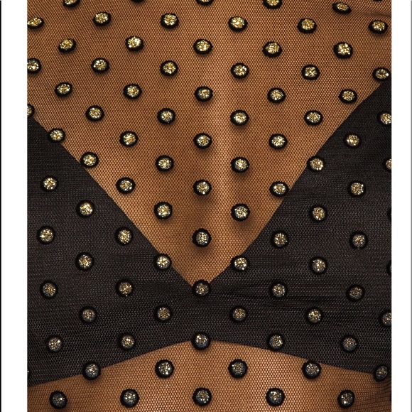 ✨H:ours Mesmerize Top Sheer Mesh Polka dot Black Gold Long Sleeve Blouse Revolve - Picture 5 of 6